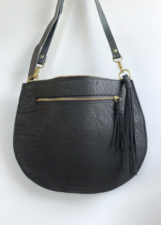 Black textured zip  bag